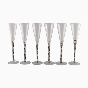 Skandinavische Vintage Champagnergläser aus mundgeblasenem Kunstglas, 6er Set