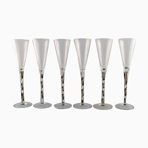 Vintage Scandinavian Champagne Glasses in Mouth Blown Art Glass, Set of 6