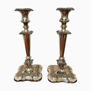 Large Victorian Sheffield Plated Ornate Candlesticks, Set of 2