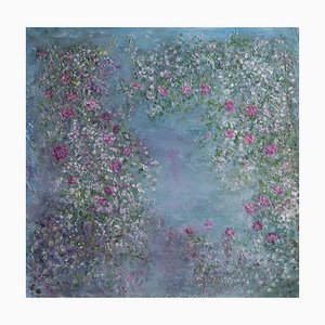 Carolyn Miller, Pergola Roses, 2021, Acrylic and Marble Plaster on Canvas, Framed