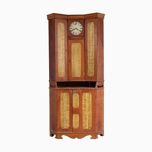 Early 19th Century Swedish Country Corner Clock Bureau Cabinet