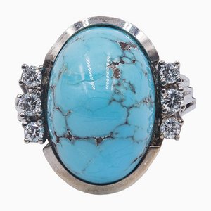 Vintage 14k White Gold Ring with Turquoise and Diamonds