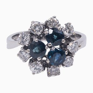 Vintage 14k White Gold Ring with Diamonds and Sapphires, 1960s