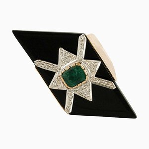Diamonds, Emeralds, & Onyx Rose Gold Ring