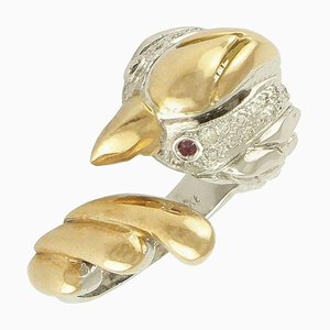 Ruby, Diamond, Yellow and White Gold Parrot Ring