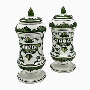 Italain Ceramic Pharmacy Pots from Fantoni, 1950s, Set of 2