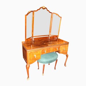 Walnut Dressing Table with Mirror and Stool, 1960s, Set of 2