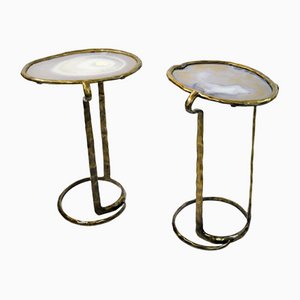 Side Tables in Cast Brass with an Agate Slice Top from Ginger Brown, Set of 2