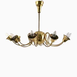 Mid-Century Brass Chandelier with 10 Lights, Italy, 1950s