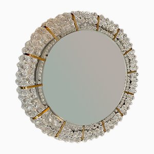 Austrian Round Illuminated Wall Mirror with Brass Details by Emil Stejnar for Rupert Nikoll, 1950s