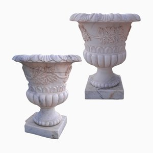 White Marble Vases, Set of 2