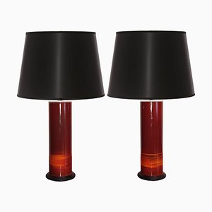 Vintage Table Lamps in Red Enamel, Italy, 1970s, Set of 2
