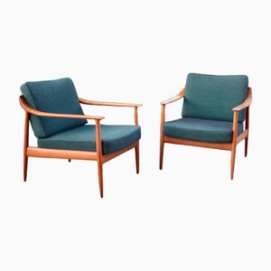 Poltrona Mid-Century in teak e petrolio di Knoll Antimott, set di 2