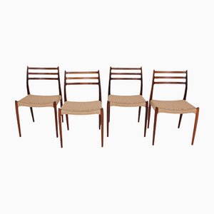 Rosewood Model Jl78 Chairs by Niels Otto (N. O.) Møller for J.L. Møllers, 1960s, Set of 4