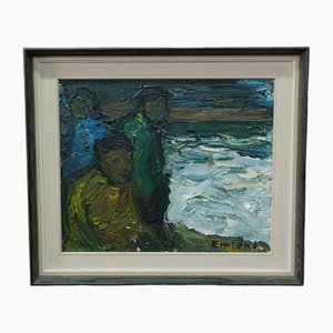 Einar Emland, Fishermen, 1960s, Oil on Canvas, Framed
