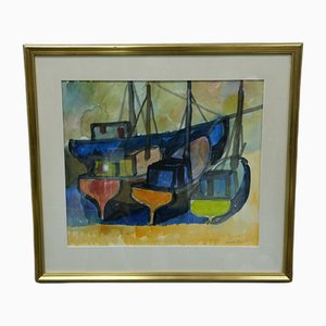 Martin Emond, Boats, 1950s, Watercolor, Framed