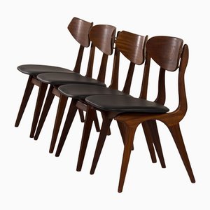 Esszimmerstühle aus Teak & schwarzem Leder von Louis Van Teeffelen für Awa, 1960er, 4er Set