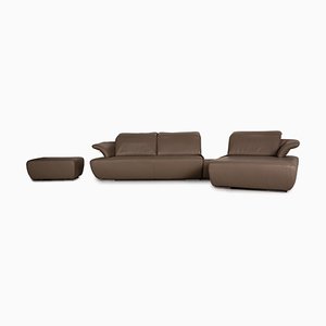 Beige Leather Avanti Corner Sofa & Ottoman from Koinor, Set of 2