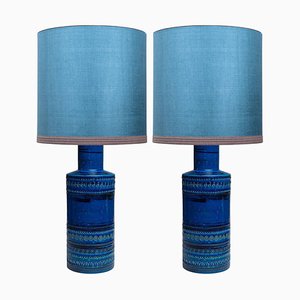 Large Ceramic Table Lamp with New Custom Silk Shade from Bitossi, Set of 2
