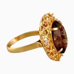 Vintage Scandinavian 18 Carat Gold with Smoky Mountain Crystal Ring