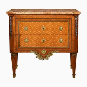 Neoclassical Kingwood Parquetry Marble-Topped Chef of Drawers
