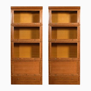 Large Oak 4-Sectional Bookcases, Set of 2