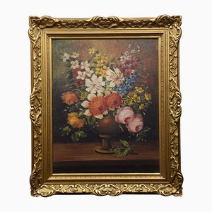 J van Neesen, Still Life of Flowers, años 60, óleo sobre lienzo, enmarcado