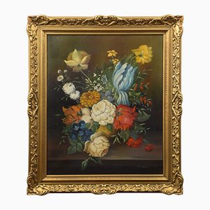 J van Neesen, Still Life of Flowers, 1960s, Oil on Canvas, Framed