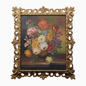 J van Neesen, Still Life of Flowers, 1960s, Oil on Canvas, Framed