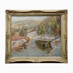 B H Stone, Canadian Winter Landscape, 1920s, Oil on Canvas, Framed