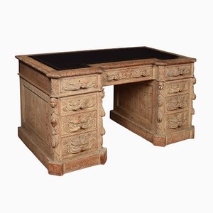 Limed Oak Carved Pedestal Desk