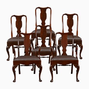 Queen Anne Style High Back Dining Chairs, Set of 6