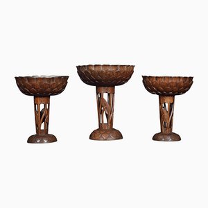 Anglo-Indian Carved Walnut Serving Bowls, Set of 3