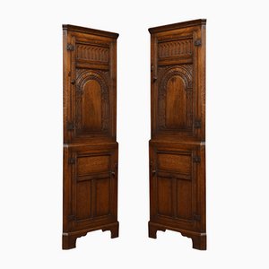 Near Carved Oak Corner Cupboard, Set of 2