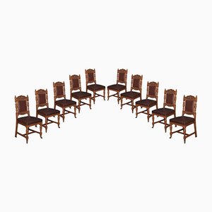 Oak Dining Chairs, Set of 10