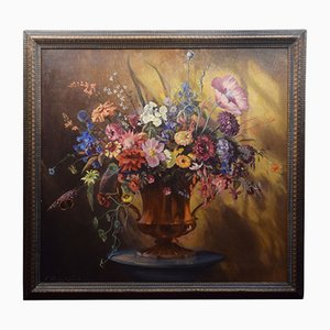 Charles Percival Small, Still Life of Flowers, años 20, óleo sobre lienzo, enmarcado