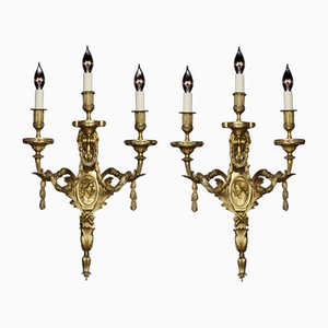 Lampade da parete grandi in stile Luigi XVI a tre braccia, set di 2