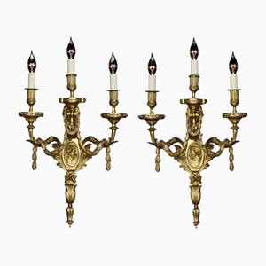 Large Louis XVI Style 3-Branch Wall Lights, Set of 2