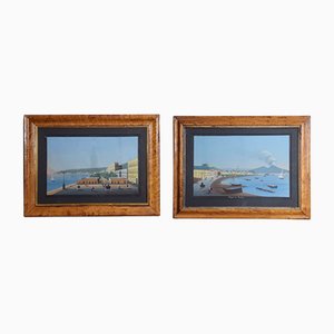 Framed Glazed Neapolitan Gouache Paintings, Set of 2