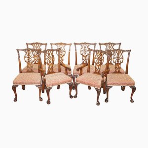 Solid Hardwood Dining Chairs with Claw & Ball Feet in the Style of Thomas Chippendale, Set of 8
