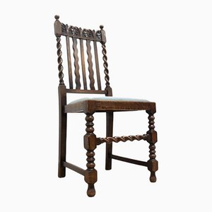 Antique Edwardian Barley Twist Oak Occasional Chair, 19th Century