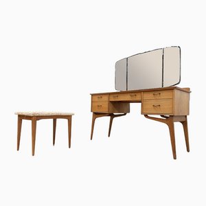 Mid-Century Dressing Table & Stool in Walnut by Alfred Cox for Heals
