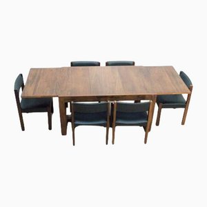 Mid-Century Rosewood Dining Table by Gunther Hoffstead for Uniflex, Set of 6