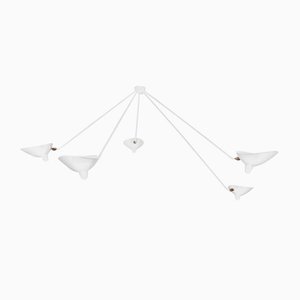Mid-Century Modern White Spider Ceiling Lamp with 5 Fixed Arms by Serge Mouille