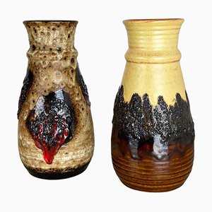 Deutsche Mehrfarbige Fat Lava Op Art Keramikvase von Bay Ceramics, 2er Set