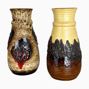 German Multi-Color Fat Lava Op Art Pottery Vase by Bay Ceramics, Set of 2