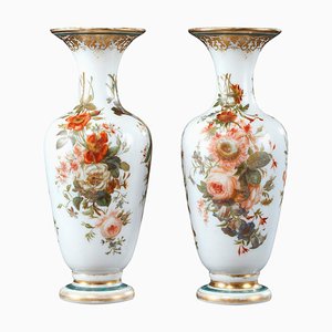 Louis-Philippe Enameled Opaline Vases, Set of 2