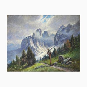P.H. Wolff, Il Passo Sella, Murfreit, Oil on Canvas, Framed