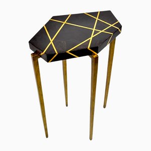 Side Table in Black Marquetry and Brass by François-Xavier Turrou for Ginger Brown