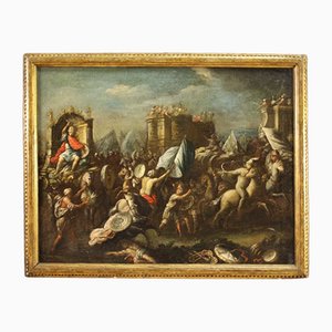 Battle Painting, 18th-Century, Oil on Canvas, Framed